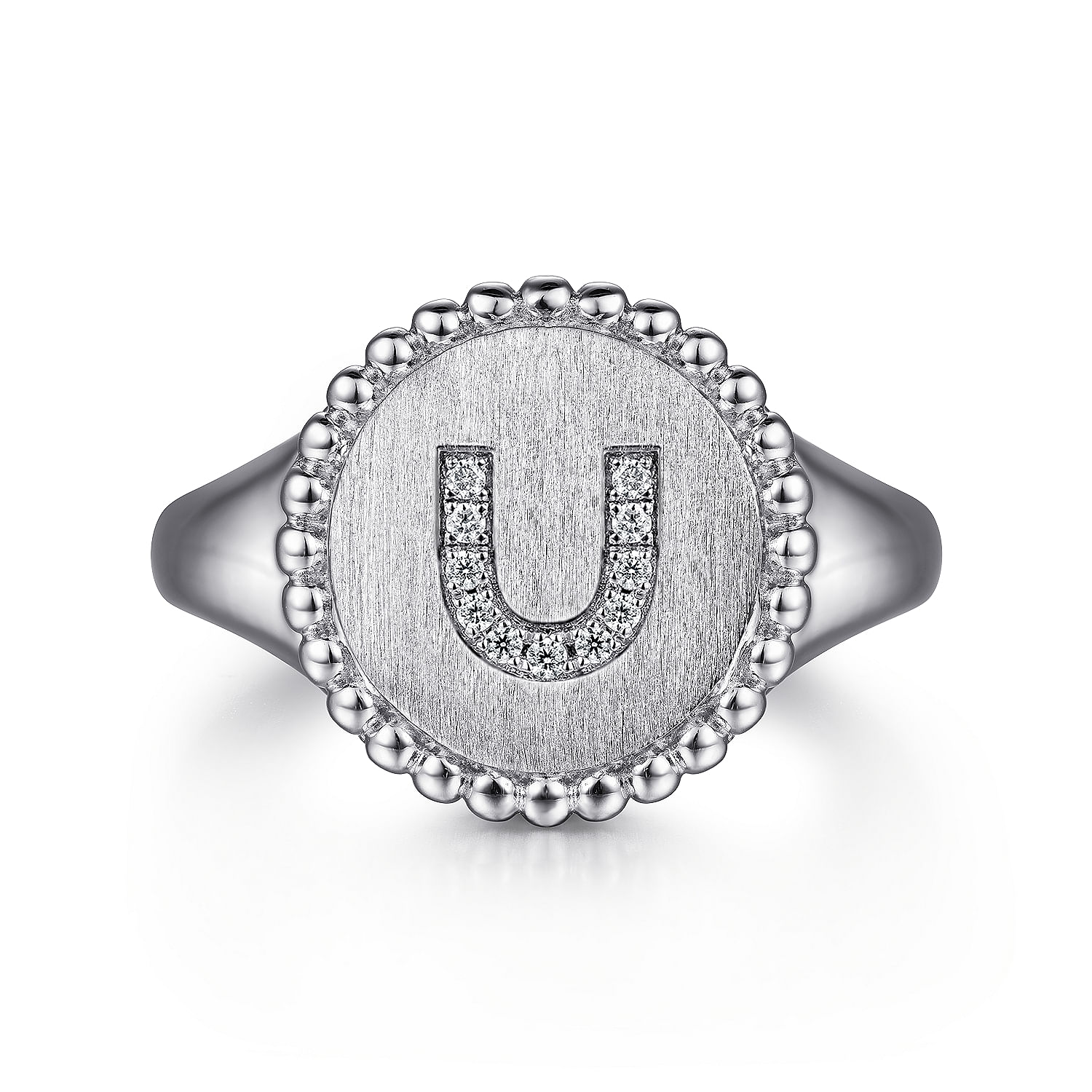 Gabriel - 925 Sterling Silver Bujukan Diamond Initial U Signet Ring