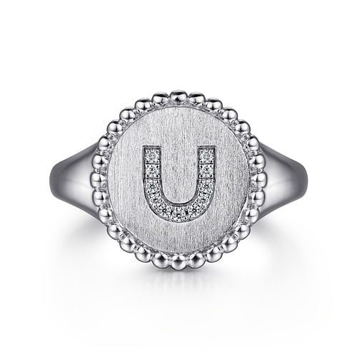 925 Sterling Silver Bujukan Diamond Initial U Signet Ring