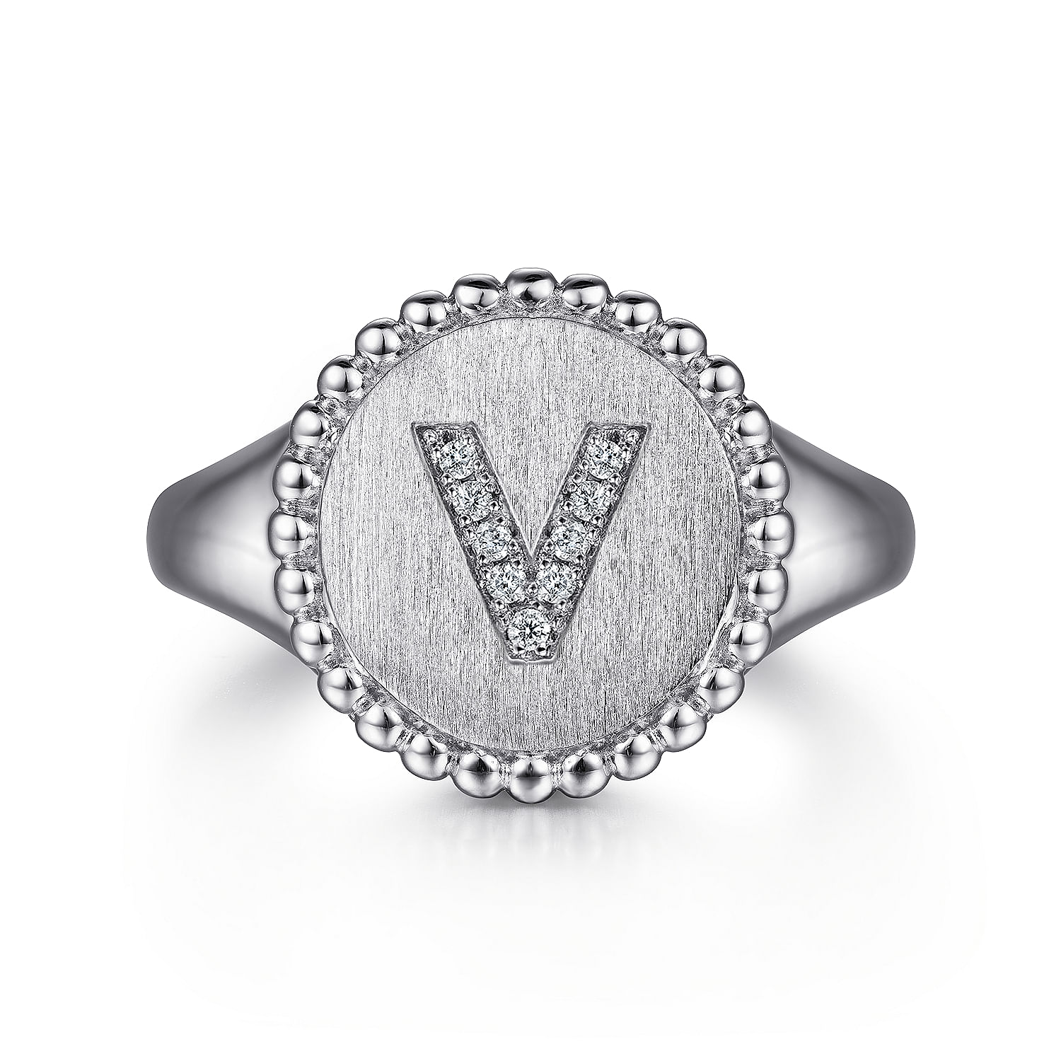 Gabriel - 925 Sterling Silver Bujukan Diamond Initial V Signet Ring