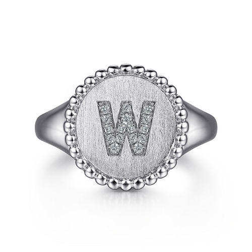 925 Sterling Silver Bujukan Diamond Initial W Signet Ring