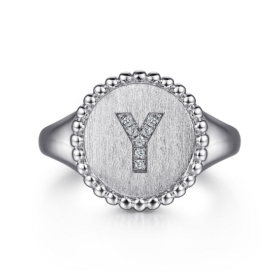 Gabriel - 925 Sterling Silver Bujukan Diamond Initial Y Signet Ring