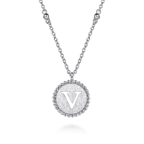 925 Sterling Silver Bujukan Initial V Medallion Pendant Necklace