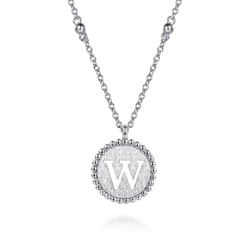 925 Sterling Silver Bujukan Initial W Medallion Pendant Necklace
