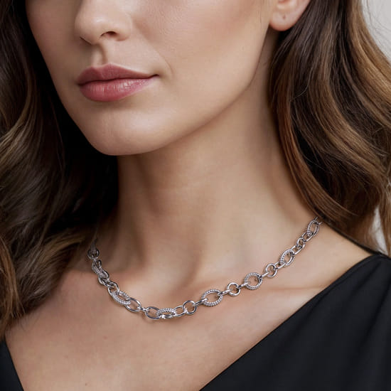 925 Sterling Silver Bujukan Link Chain Necklace angle 4
