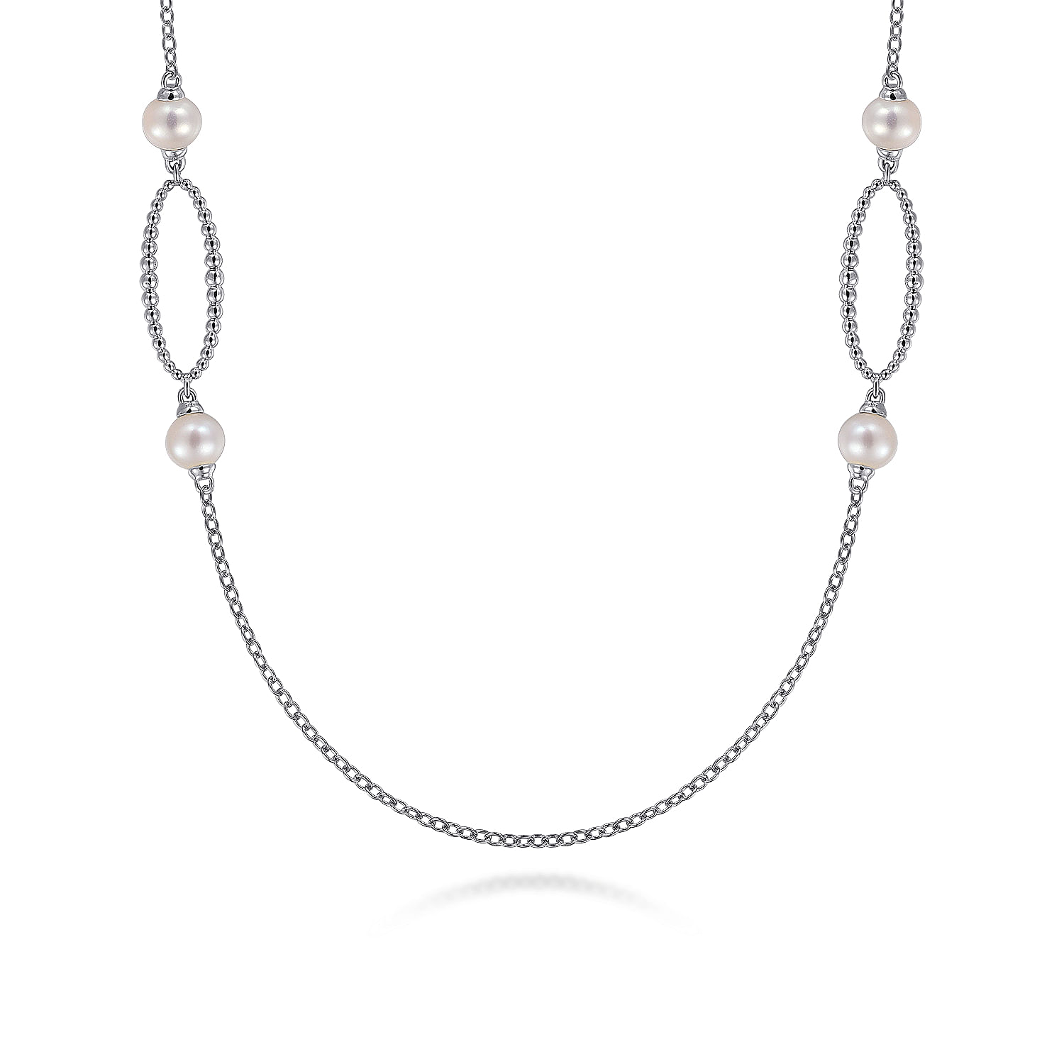 925 Sterling Silver Bujukan Link and Pearl Station Necklace
