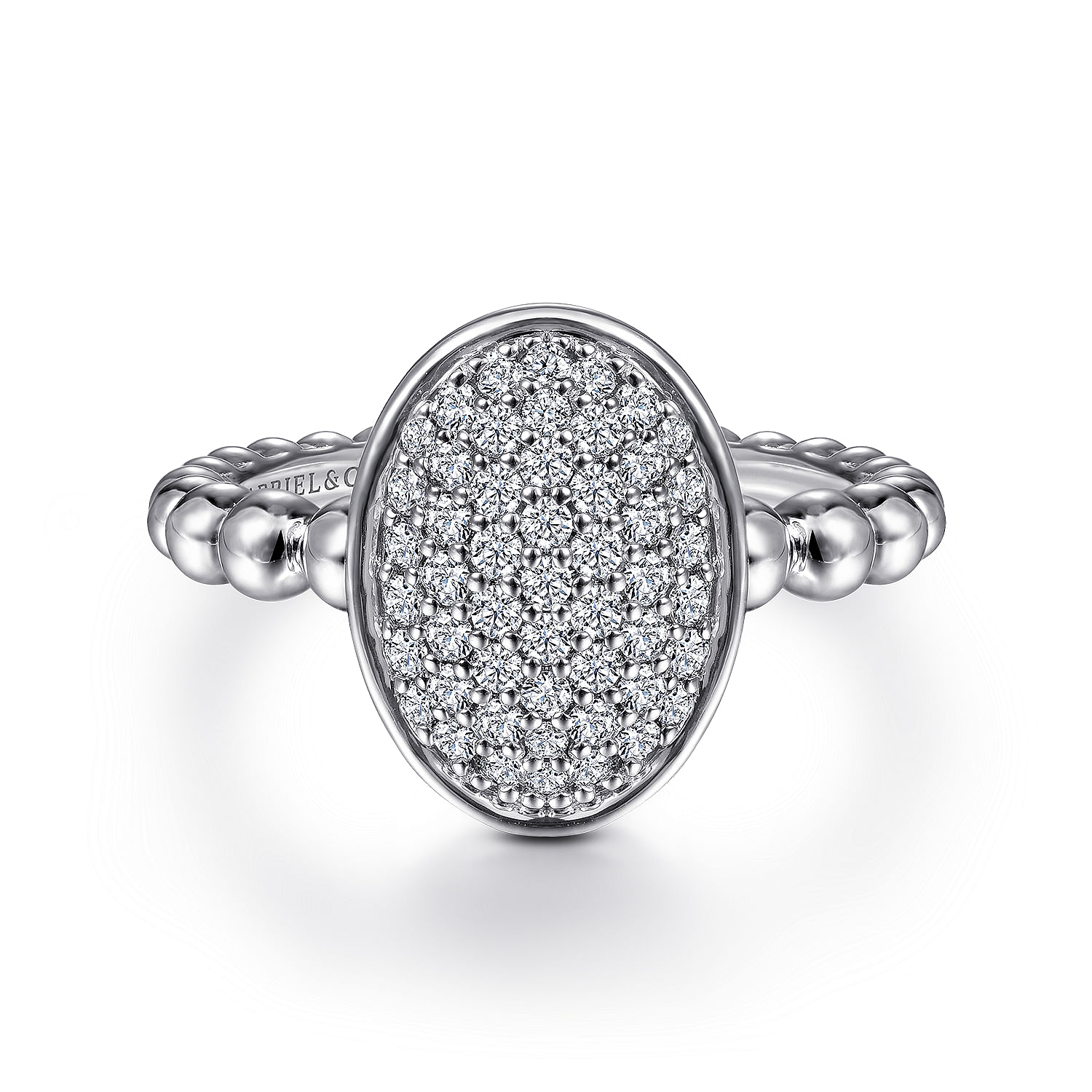 925 Sterling Silver Bujukan Oval Signet Ring with White Sapphire Pavé