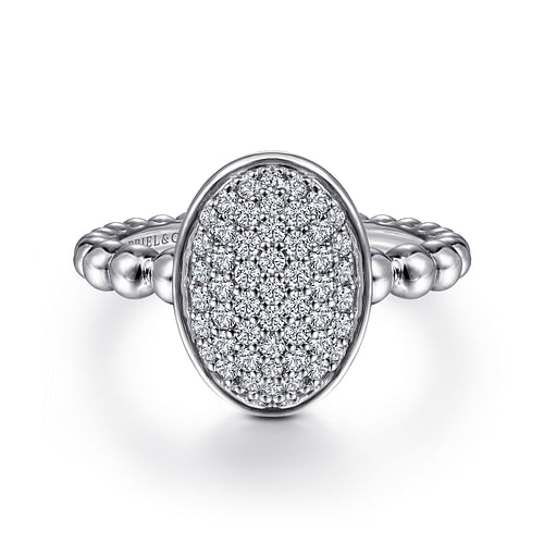 925 Sterling Silver Bujukan Oval Signet Ring with White Sapphire Pavé