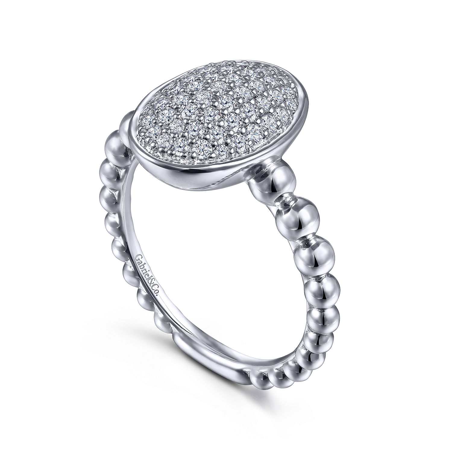 925 Sterling Silver Bujukan Oval Signet Ring with White Sapphire Pavé