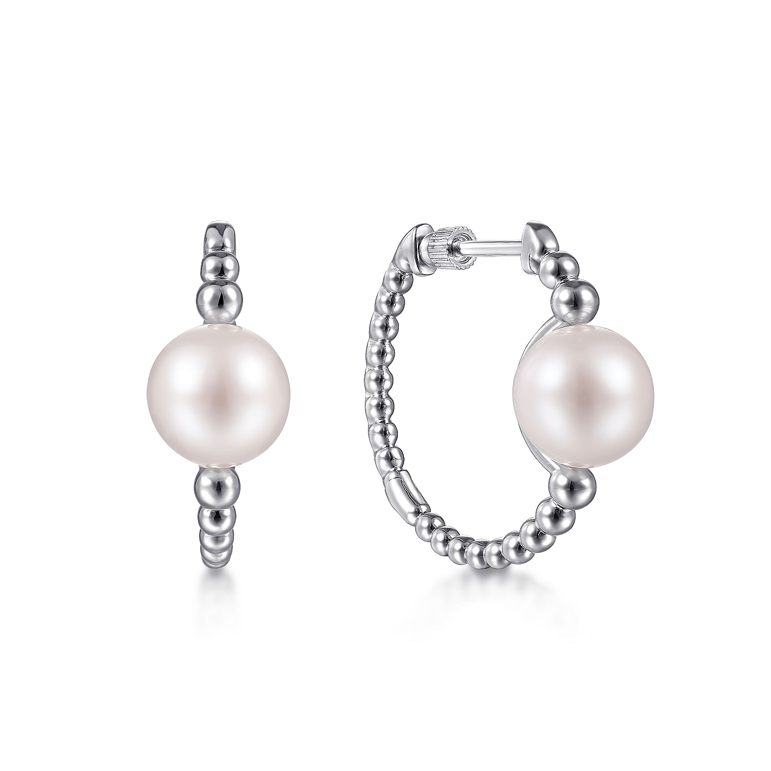 925 Sterling Silver Bujukan Pearl Classic Hoop Earrings