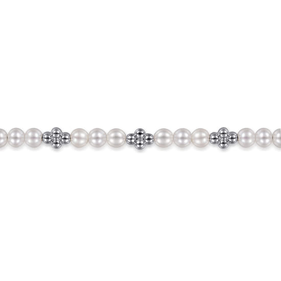925 Sterling Silver Bujukan Pearl Station Bracelet angle 2