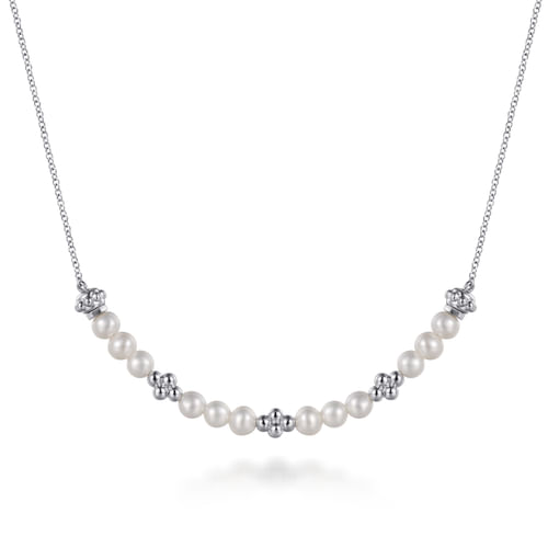 925 Sterling Silver Bujukan Pearl Station Necklace