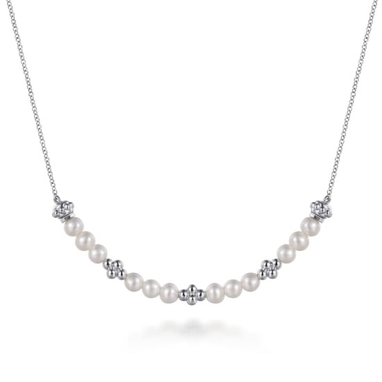 Gabriel - 925 Sterling Silver Bujukan Pearl Station Necklace