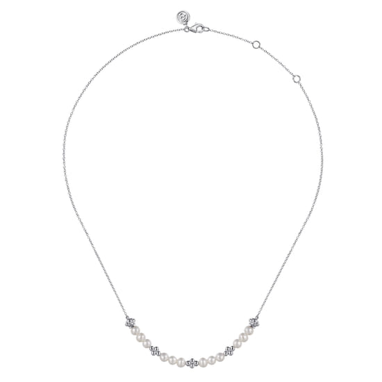925 Sterling Silver Bujukan Pearl Station Necklace angle 2
