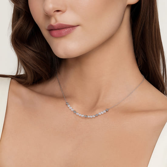 925 Sterling Silver Bujukan Pearl Station Necklace angle 3
