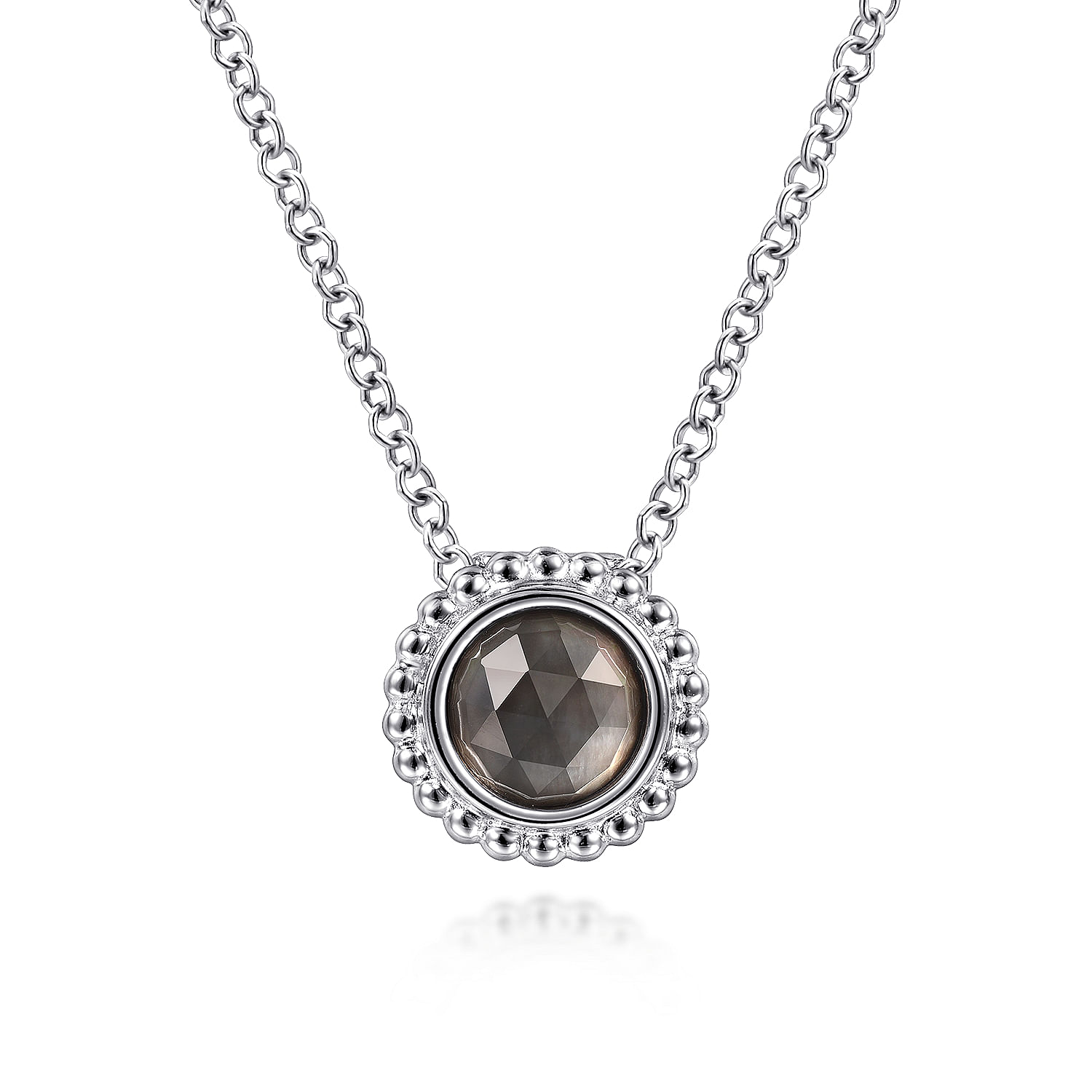 Gabriel - 925 Sterling Silver Bujukan Rock Crystal& Black MOP Pendant Necklace