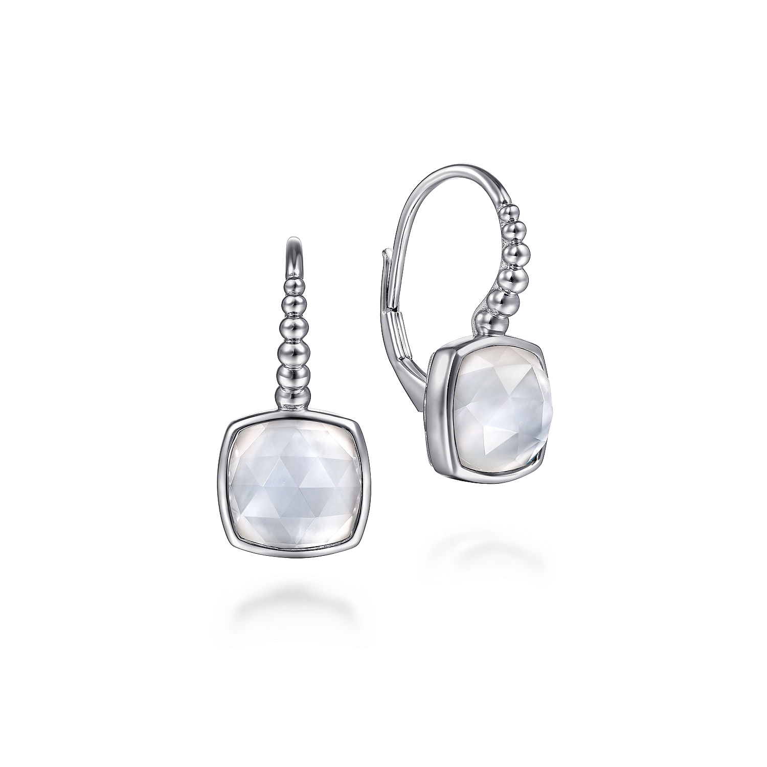 925 Sterling Silver Bujukan Rock Crystal/White MOP Leverback Earrings