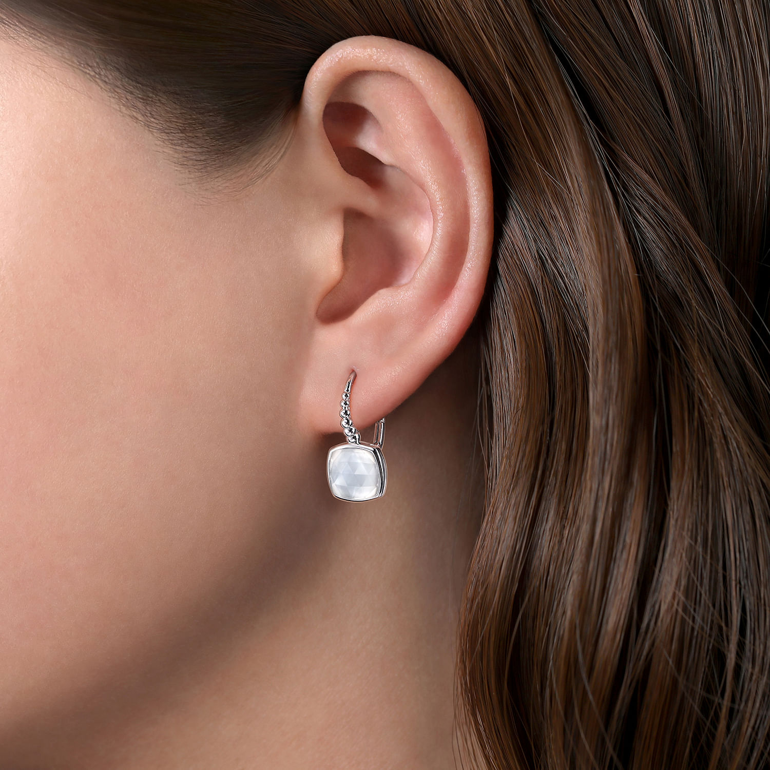 925 Sterling Silver Bujukan Rock Crystal/White MOP Leverback Earrings