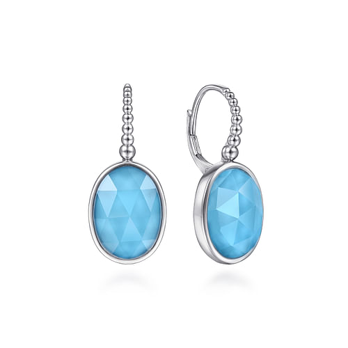 925 Sterling Silver Bujukan Rock Crystal and Turquoise Drop Earrings