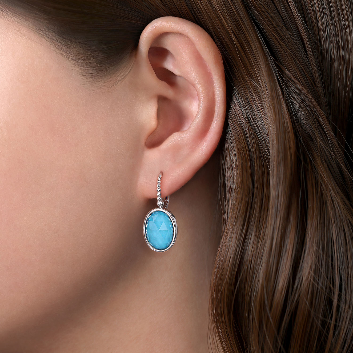 925 Sterling Silver Bujukan Rock Crystal and Turquoise Drop Earrings