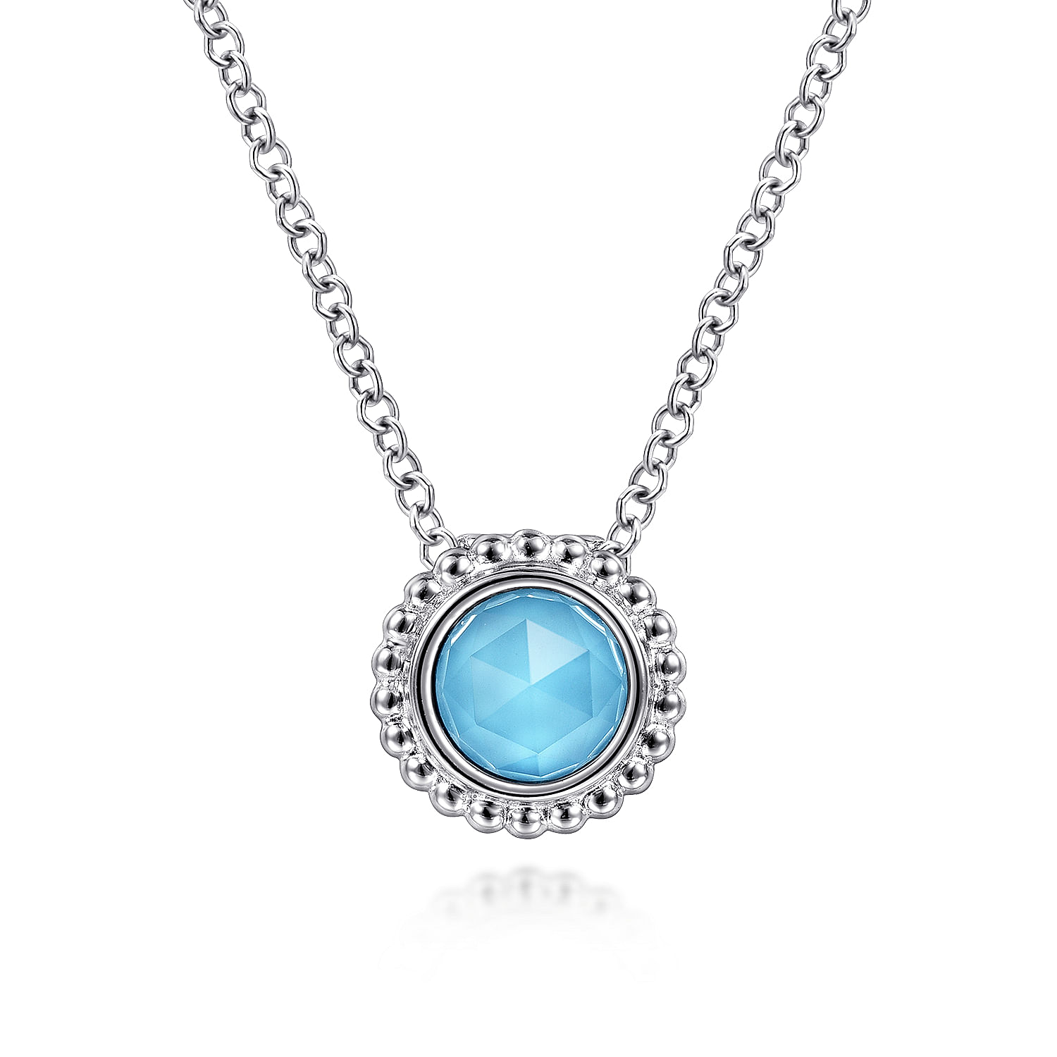 925 Sterling Silver Bujukan Rock Crystal and Turquoise Pendant Necklace