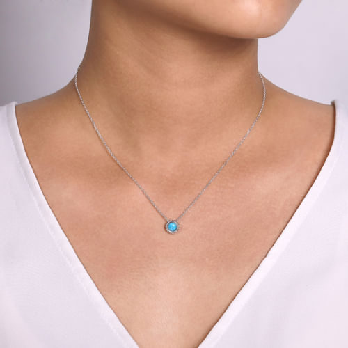 925 Sterling Silver Bujukan Rock Crystal and Turquoise Pendant Necklace
