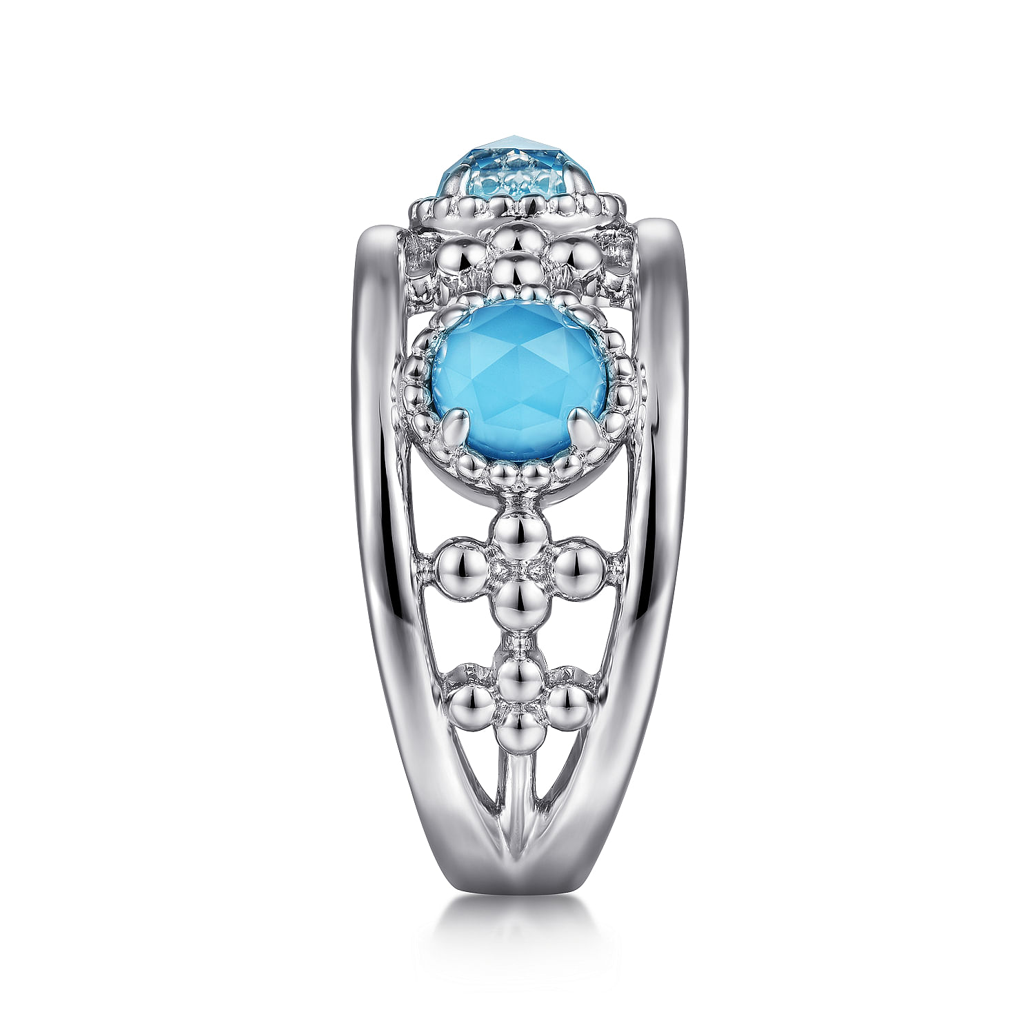 925 Sterling Silver Bujukan Rock Crystal and Turquoise Station Ring
