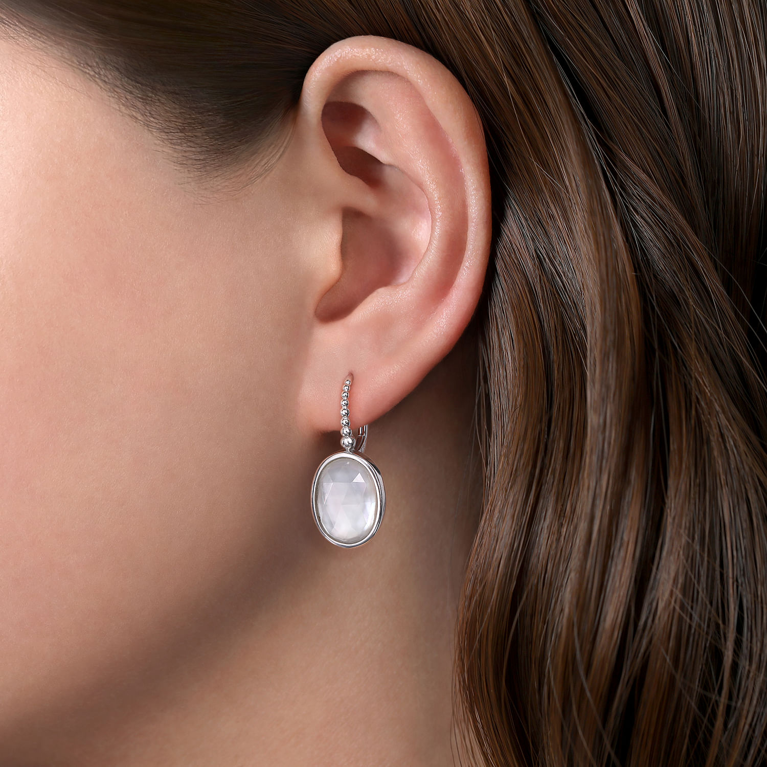 925 Sterling Silver Bujukan Rock Crystal and White MOP Drop Earrings