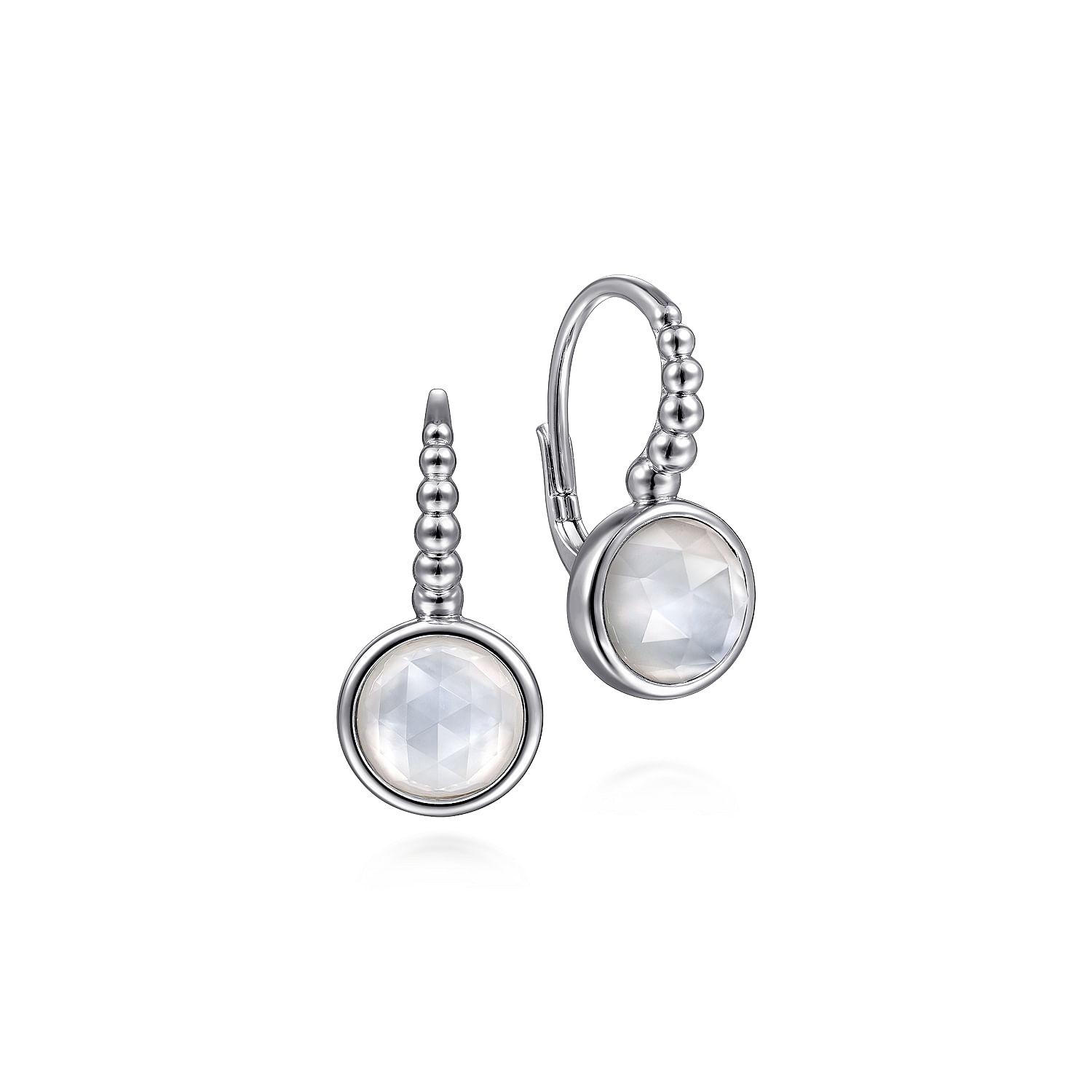 925 Sterling Silver Bujukan Rock Crystal and White MOP Leverback Earrings
