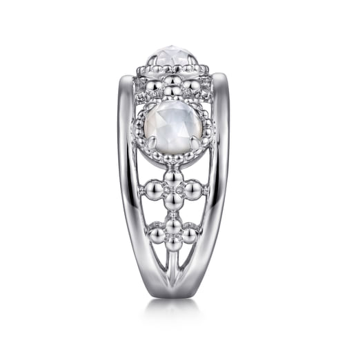 925 Sterling Silver Bujukan Rock Crystal and White Mother of Pearl Station Ring