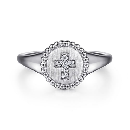 925 Sterling Silver Bujukan Signet Ring with Diamond Cross