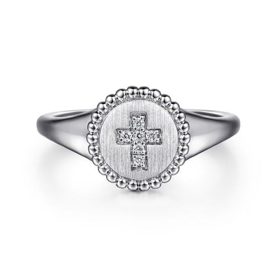 Gabriel - 925 Sterling Silver Bujukan Signet Ring with Diamond Cross