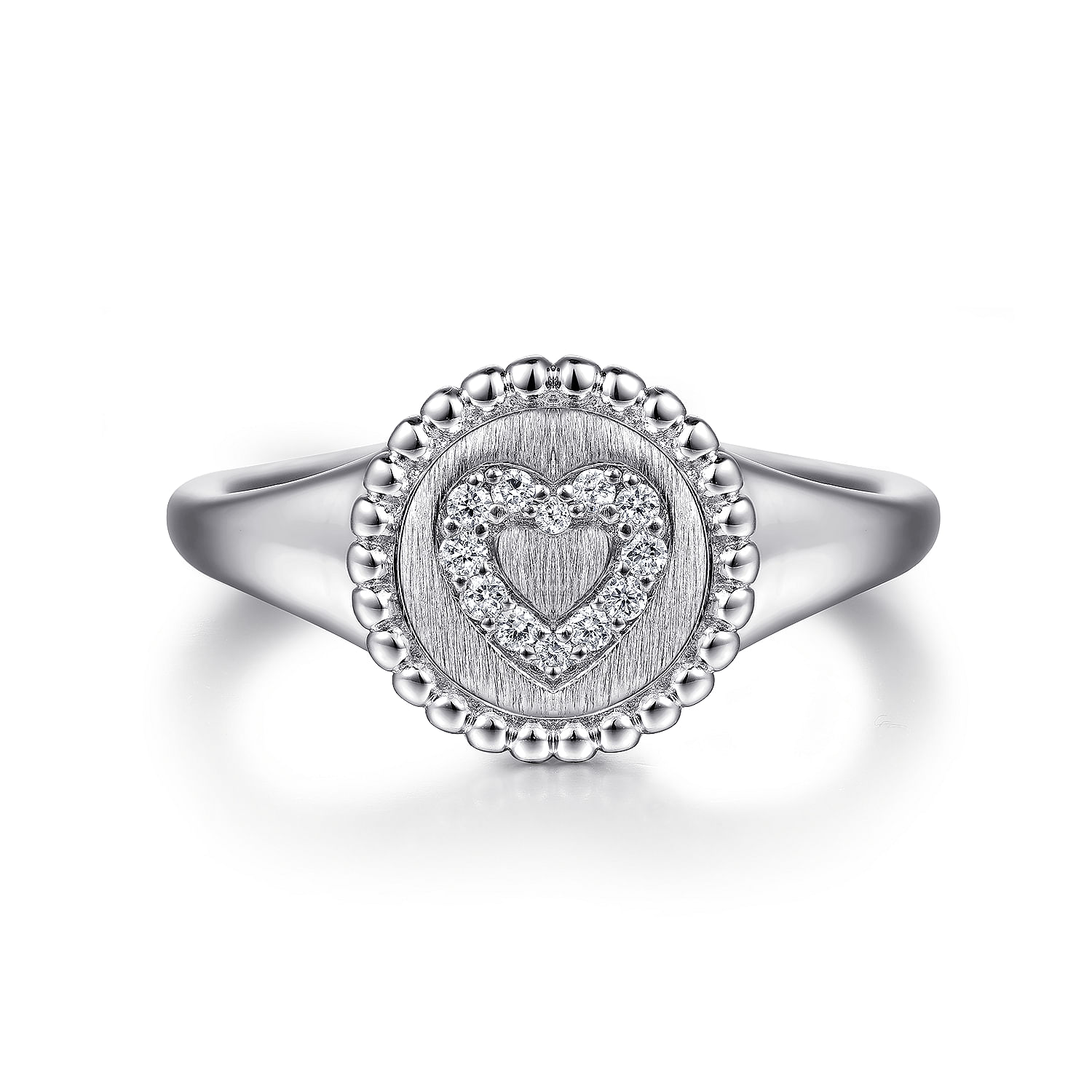 925 Sterling Silver Bujukan Signet Ring with Diamond Heart