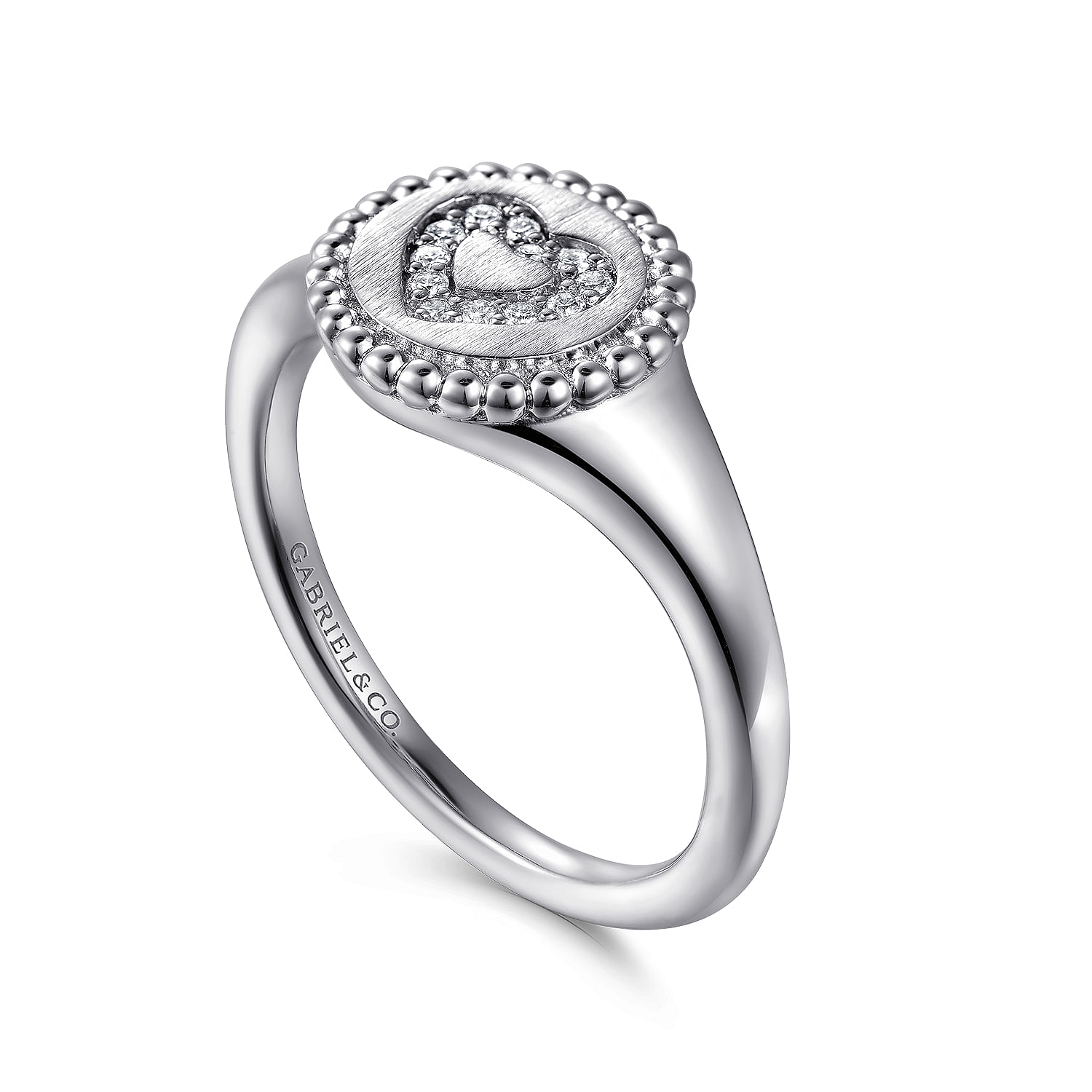 925 Sterling Silver Bujukan Signet Ring with Diamond Heart
