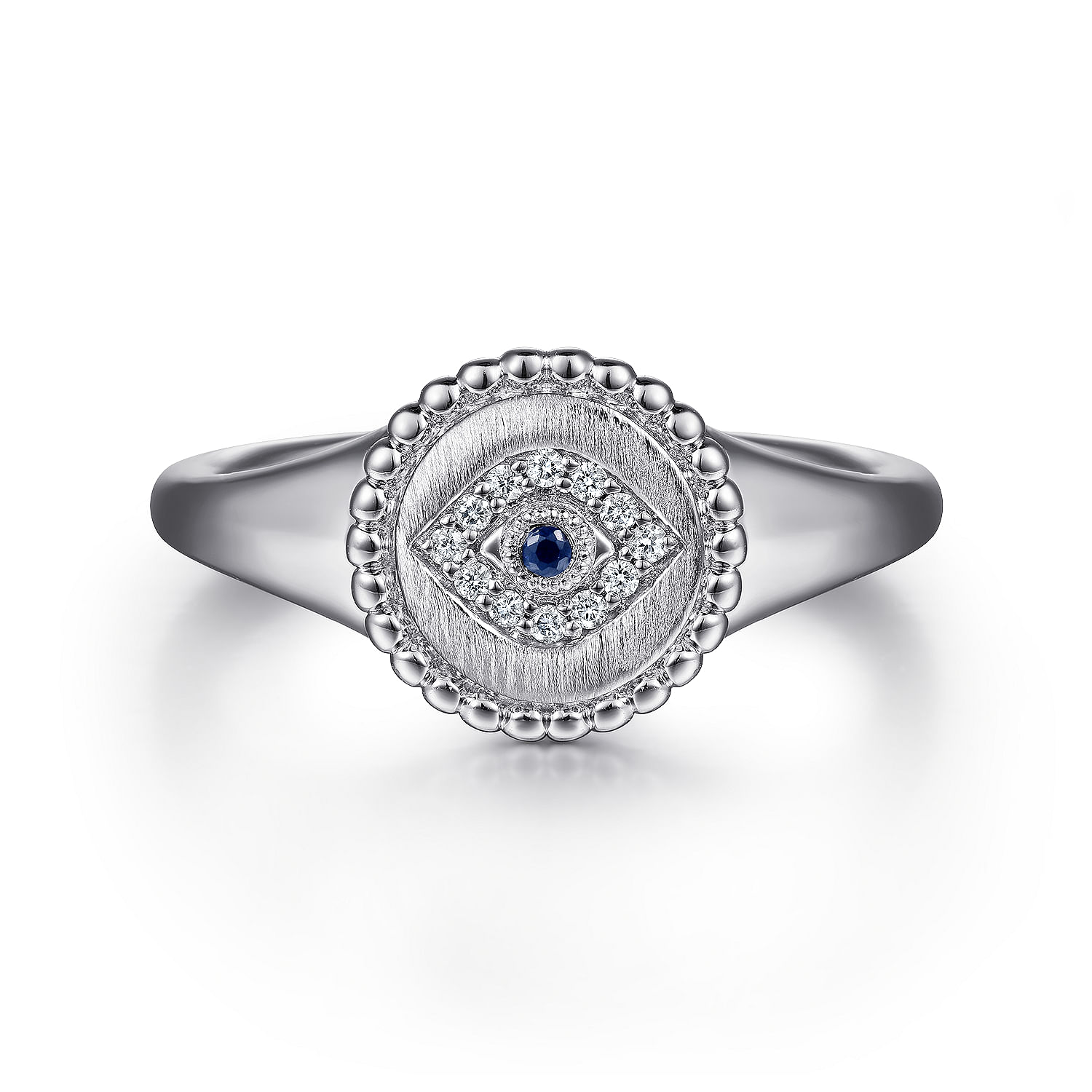 Gabriel - 925 Sterling Silver Bujukan Signet Ring with Diamond and Sapphire Evil Eye