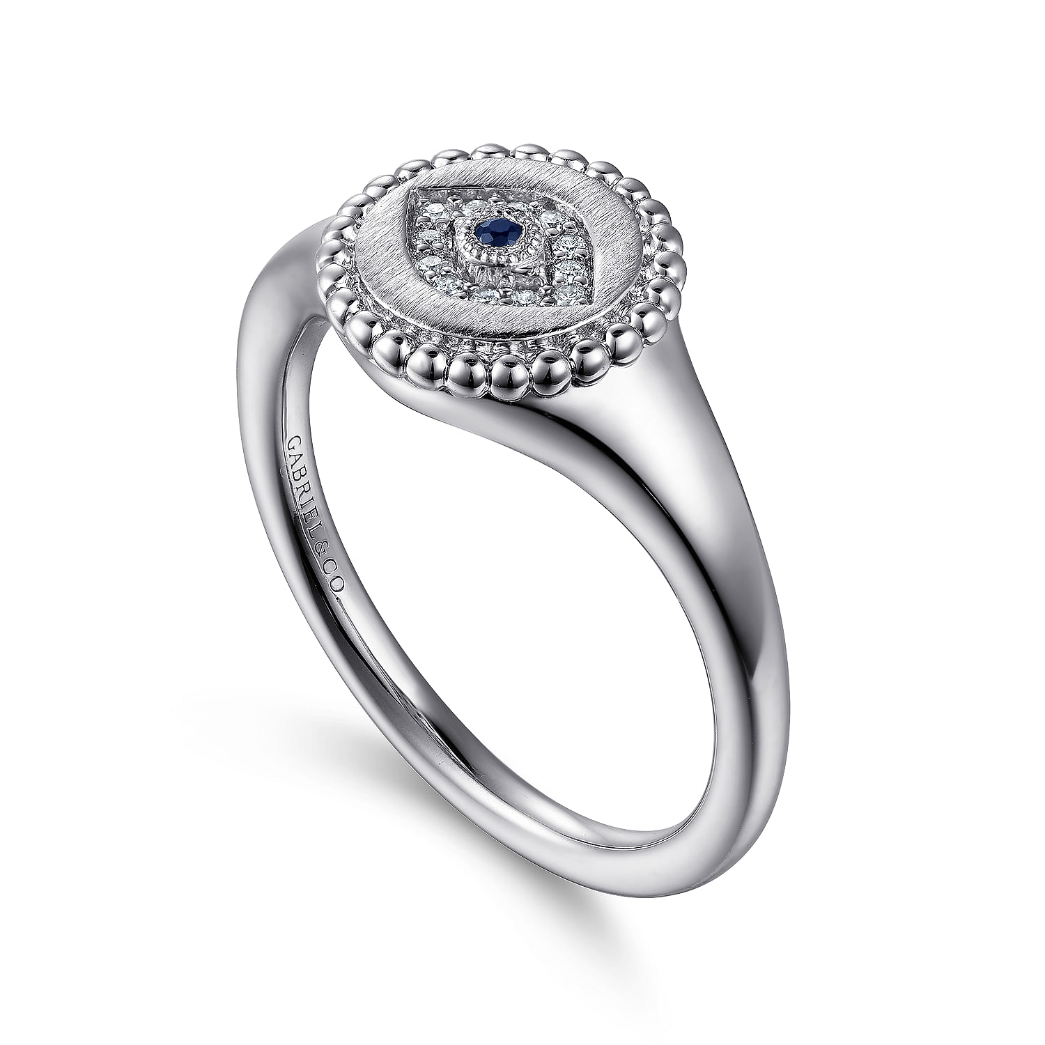 925 Sterling Silver Bujukan Signet Ring with Diamond and Sapphire Evil Eye