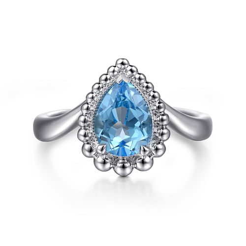 925 Sterling Silver Bujukan Swiss Blue Topaz Chevron Ring