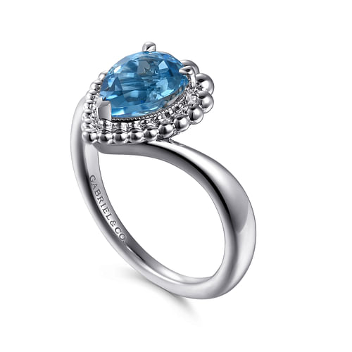 925 Sterling Silver Bujukan Swiss Blue Topaz Chevron Ring