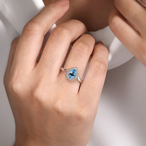 925 Sterling Silver Bujukan Swiss Blue Topaz Chevron Ring