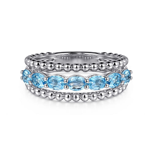 925 Sterling Silver Bujukan Swiss Blue Topaz Easy Stackable Ring