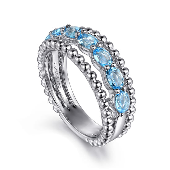 925 Sterling Silver Bujukan Swiss Blue Topaz Easy Stackable Ring angle 3