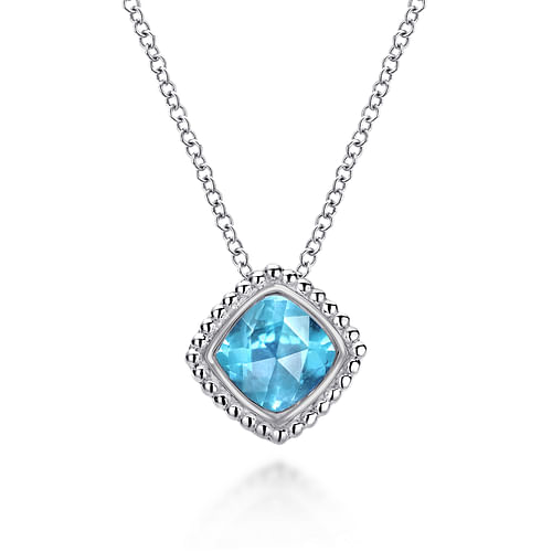 925 Sterling Silver Bujukan Swiss Blue Topaz Pendant Necklace