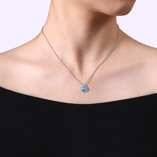 925 Sterling Silver Bujukan Swiss Blue Topaz Pendant Necklace angle 3