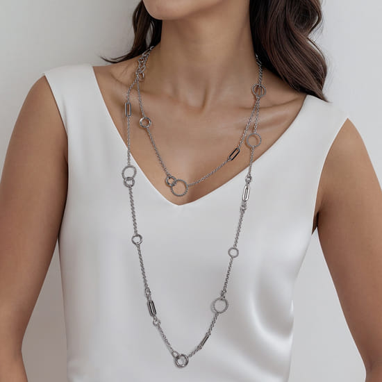 925 Sterling Silver Bujukan Transformable Layered Necklace angle 4