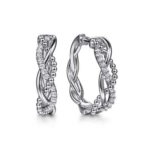 925 Sterling Silver Bujukan White Sapphire 30mm Twisted Intricate Hoop Earrings