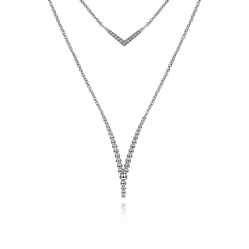 925 Sterling Silver Bujukan White Sapphire Chevron Necklace