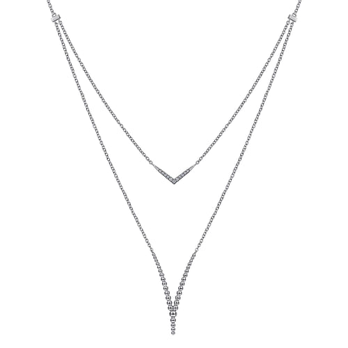 925 Sterling Silver Bujukan White Sapphire Chevron Necklace