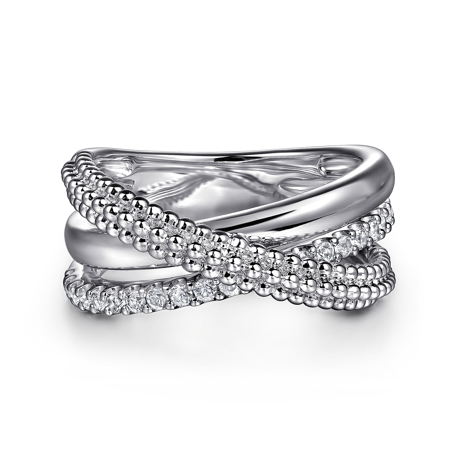 925 Sterling Silver Bujukan White Sapphire Criss Cross Ring