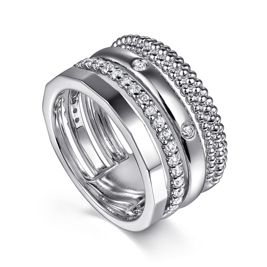 925 Sterling Silver Bujukan White Sapphire Easy Stackable Ring angle 3 925 Sterling Silver Bujukan White Sapphire Easy Stackable Ring angle 3