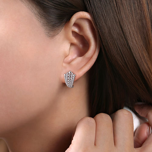 925 Sterling Silver Bujukan White Sapphire J stud Earrings