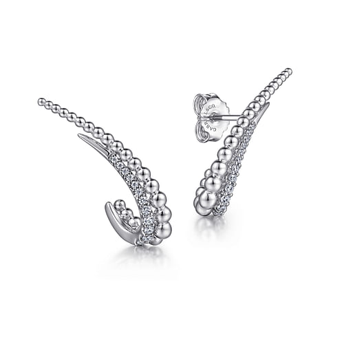 925 Sterling Silver Bujukan White Sapphire J stud Earrings